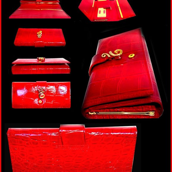 New Rare & Unique Women's Hand-made Top Grade Genuine Leather Red Wallet